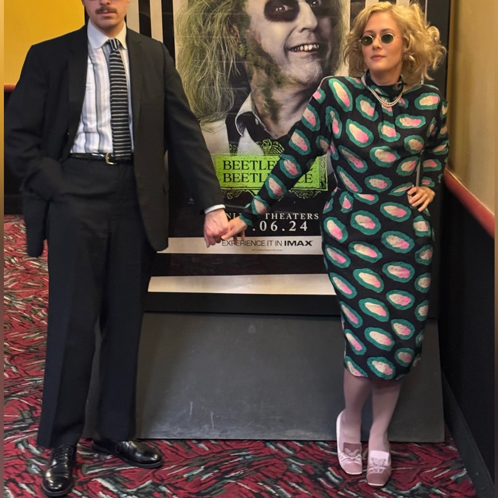 AMAZING 1980s Ungaro green and pink silk dress